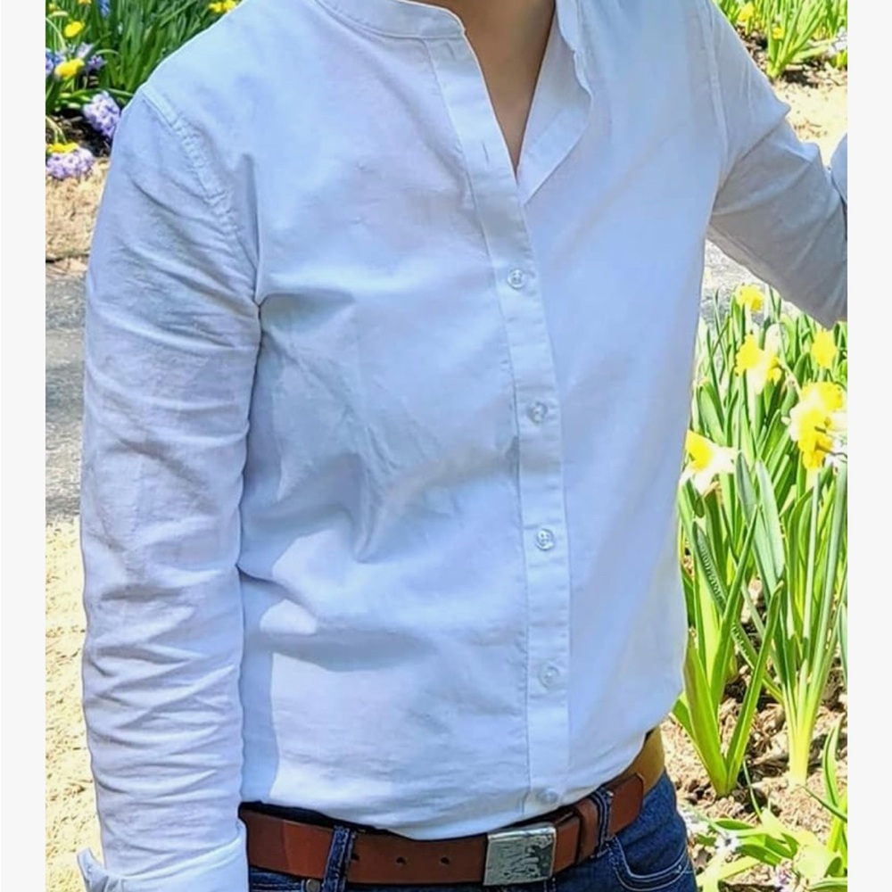 NWT White Linen Button Down French Collar Shirt - Picture 2 of 9